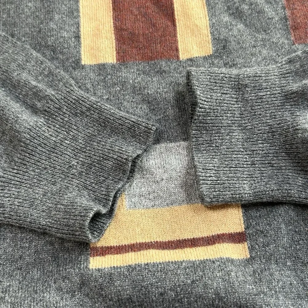 Murano by Raffi Wool Crewneck Sweater Size L Geometric Gray Multi Australia